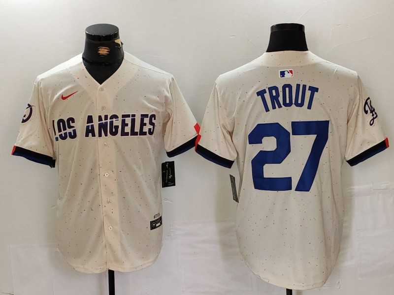 Men%27s Los Angeles Dodgers #27 Mike Trout Cream 2024 City Connect Limited Stitched Jersey->los angeles dodgers->MLB Jersey
